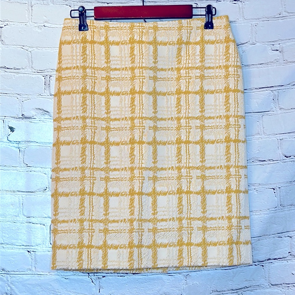 Talbots Yellow Cream Plaid Straight Skirt Size 4 Excellent Condition